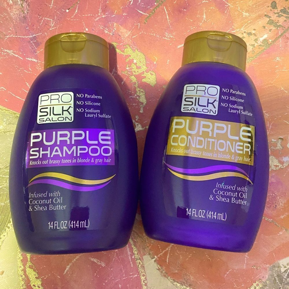 🛍️Pro Silk Salon Purple  Shampoo &Conditioner Coconut Oil & Shea Butter 14 OZ💥